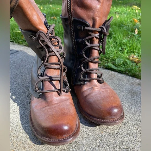 Freebird Ravi Mid-Calf Distressed Brown Leather Two Tone Leather Moto Boots 10 - Picture 15 of 17